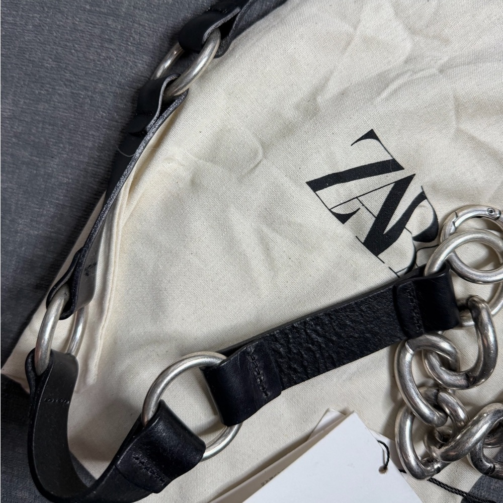NWT Zara Woman Accessories 100% LEATHER COMBINED CHAIN BELT Size 32 - Picture 9 of 12